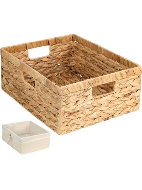 NWT Wicker Shelf Storage Baskets Organizing Natural Water Hyacinth Woven Handles